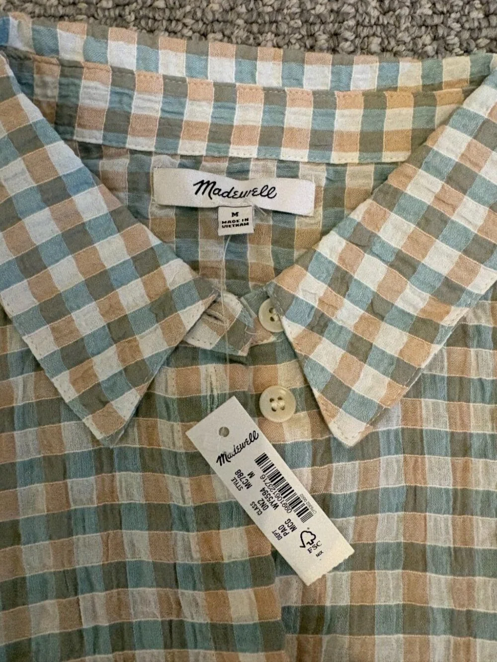 Madewell Gingham Seersucker Daily Shirt Size M New w/Tags